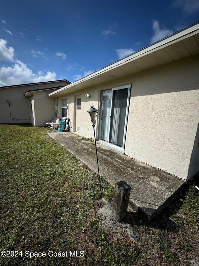 back of house featuring a patio and a lawn