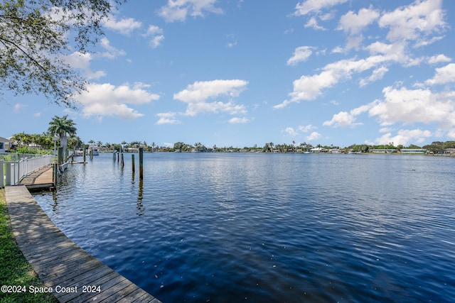 view of dock featuring a water view