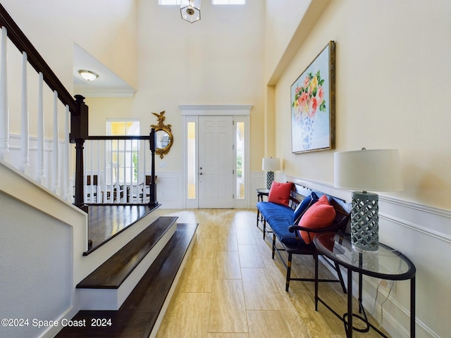 entryway featuring a towering ceiling and plenty of natural light