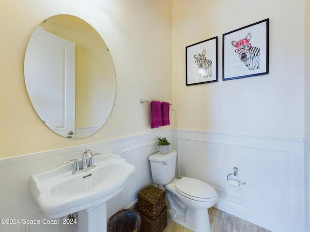 bathroom featuring sink, toilet, and wood-type flooring