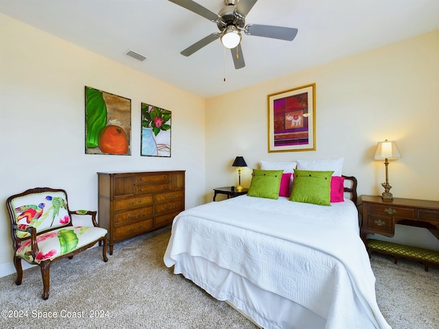 bedroom featuring ceiling fan and carpet flooring