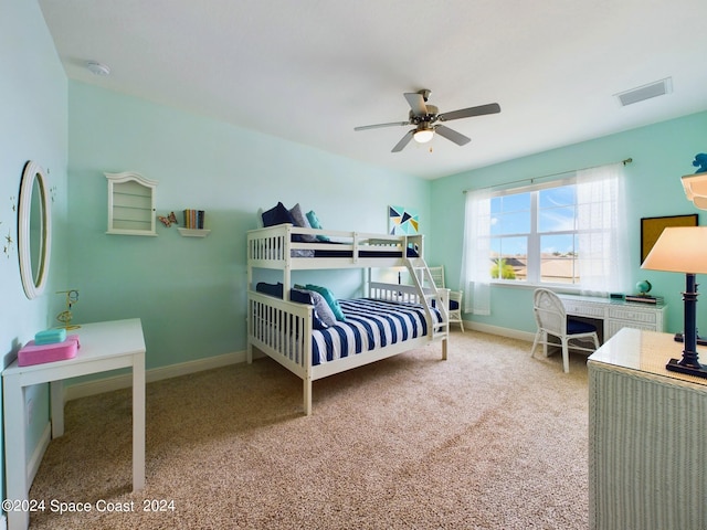 bedroom with carpet floors and ceiling fan