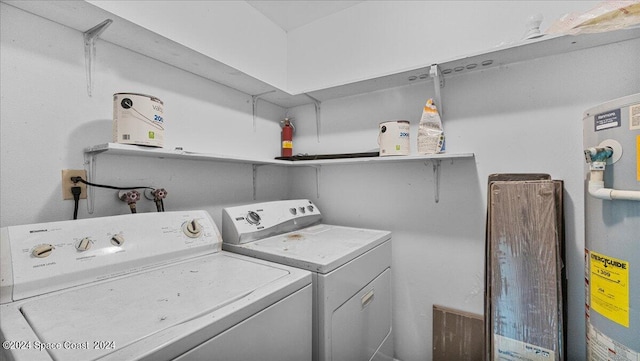 laundry room with water heater and independent washer and dryer