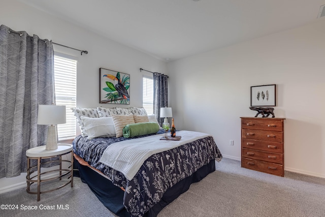 bedroom featuring carpet floors and multiple windows