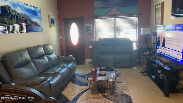 living room with light tile patterned floors