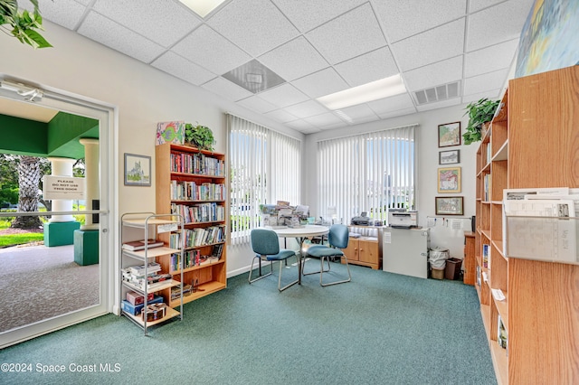 office with carpet and a drop ceiling