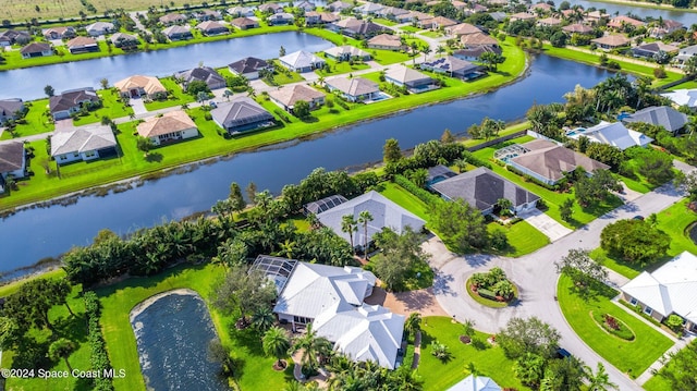 aerial view with a water view