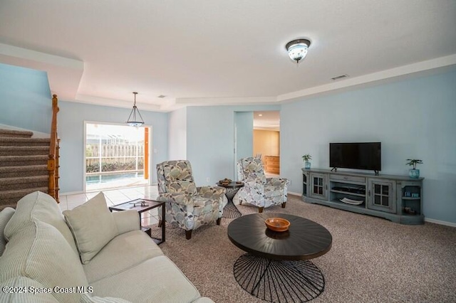 living room featuring carpet flooring