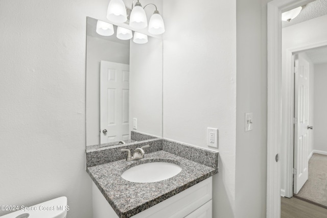 bathroom featuring vanity, toilet, and wood-type flooring