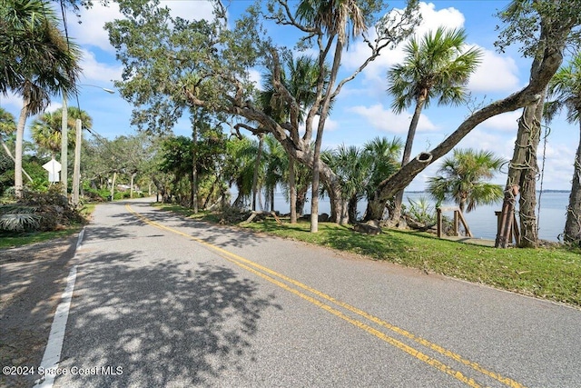 view of road with a water view