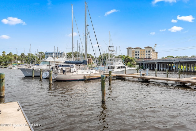 dock area featuring a water view