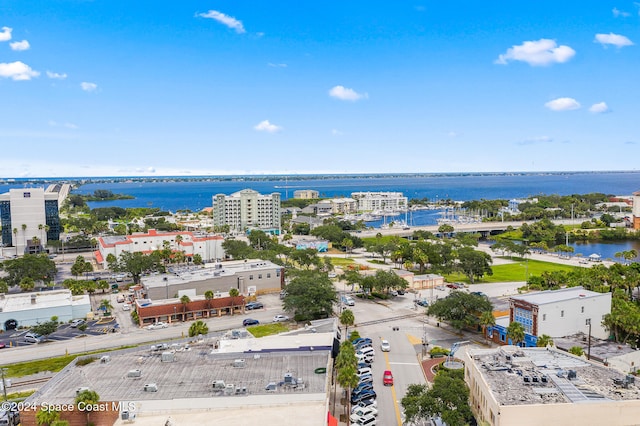 bird's eye view featuring a water view