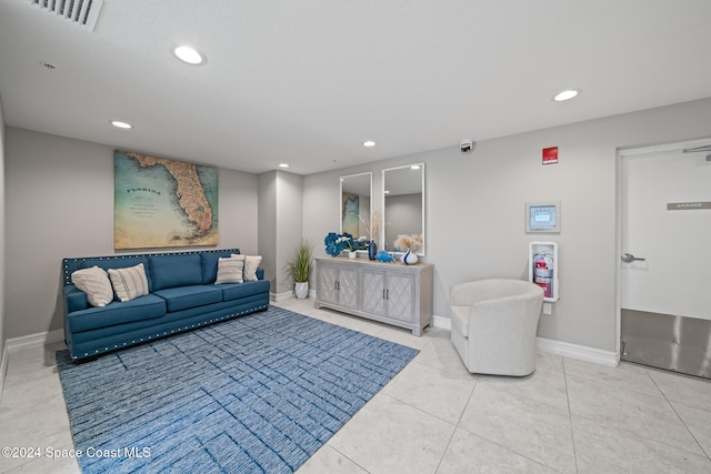 living room with light tile patterned floors