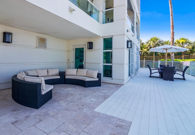 view of patio / terrace featuring a balcony and outdoor lounge area