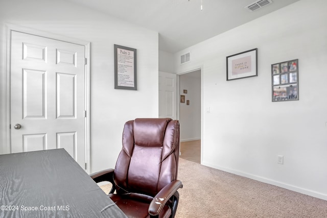 view of carpeted home office