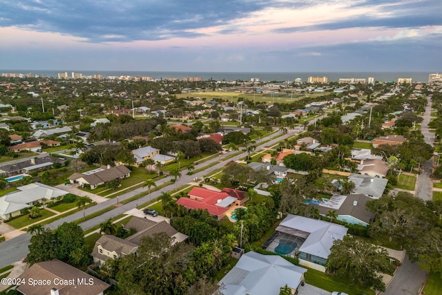 view of aerial view at dusk