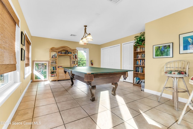 rec room featuring light tile patterned flooring and billiards