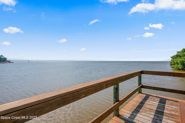 view of dock with a water view