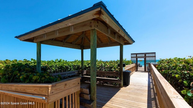 view of dock featuring a gazebo