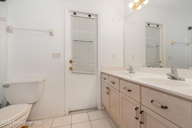 bathroom featuring toilet, vanity, and tile patterned floors