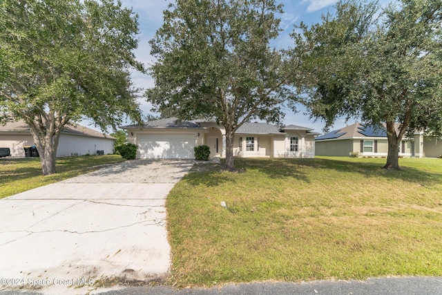 single story home with a front lawn and a garage