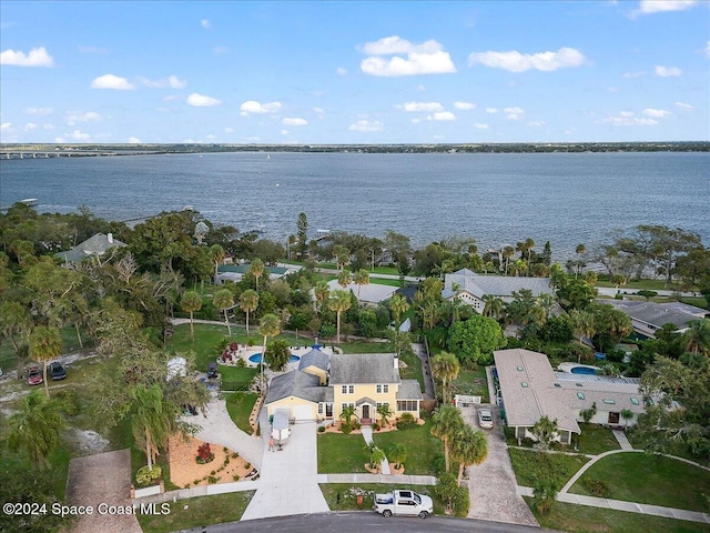 aerial view with a water view