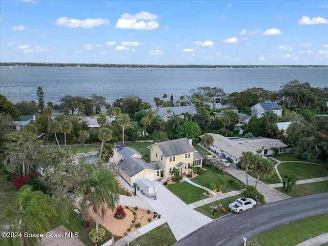 aerial view featuring a water view