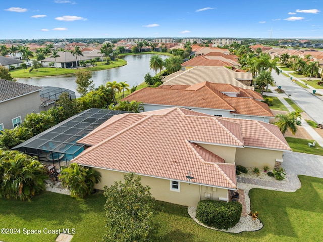 aerial view with a water view