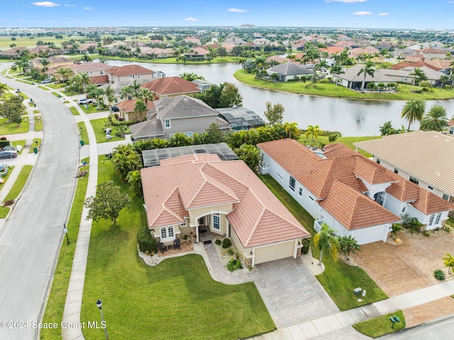 drone / aerial view featuring a water view