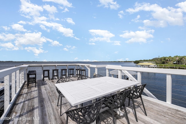 wooden terrace with a water view