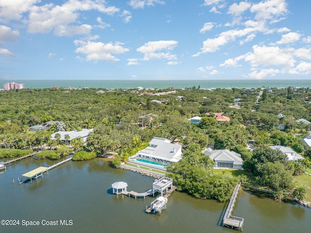 aerial view featuring a water view