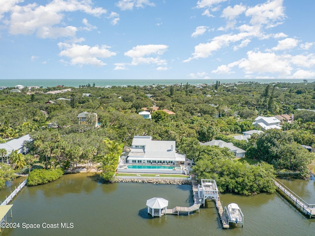 bird's eye view featuring a water view