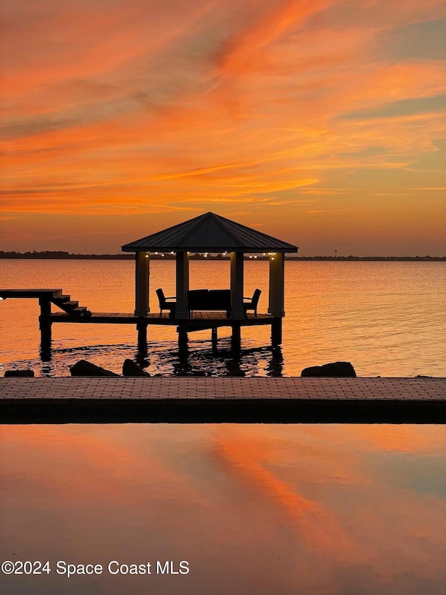 view of dock featuring a water view