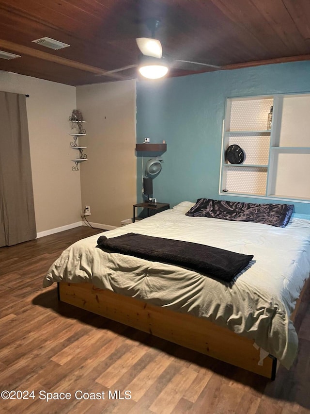 bedroom featuring wood ceiling and hardwood / wood-style flooring