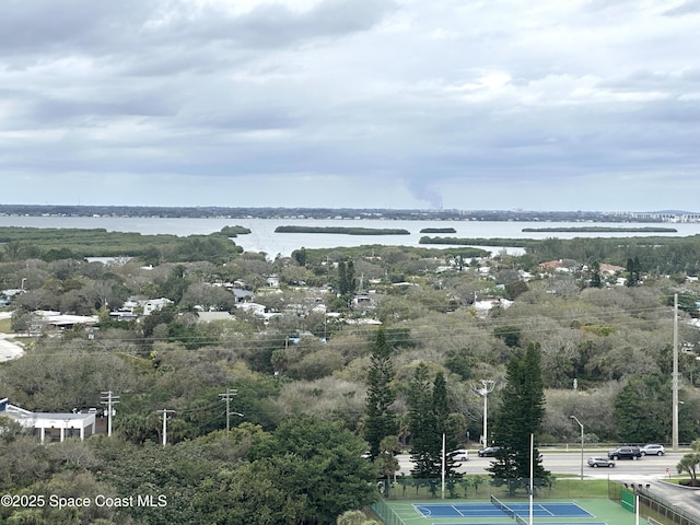 drone / aerial view featuring a water view