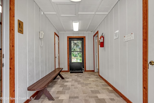 interior space with wooden walls