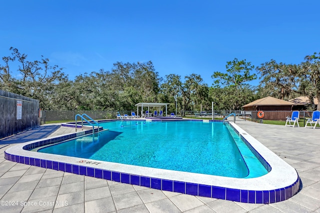 view of swimming pool with a patio