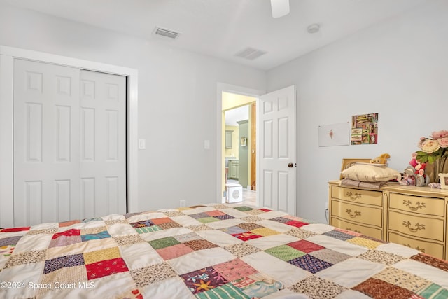 bedroom with a closet and ceiling fan