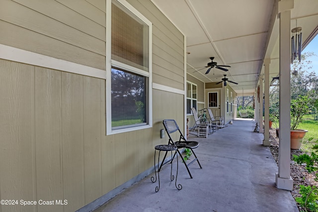 view of patio / terrace featuring a porch and ceiling fan