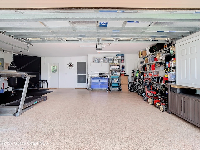 garage with a garage door opener