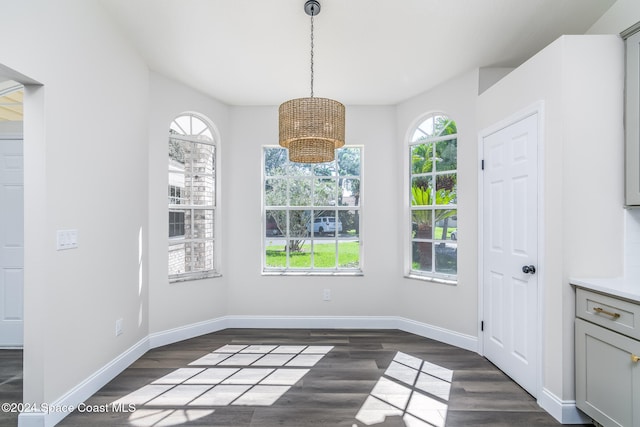 unfurnished dining area with dark hardwood / wood-style flooring