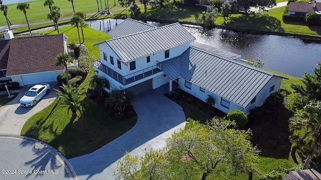 aerial view with a water view