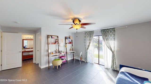 interior space featuring ceiling fan