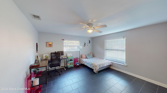 bedroom featuring ceiling fan