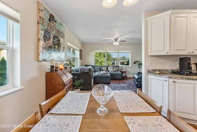 dining space with ceiling fan