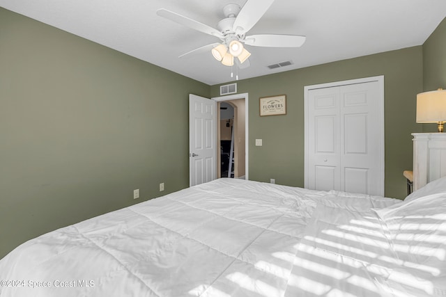 bedroom with a closet and ceiling fan