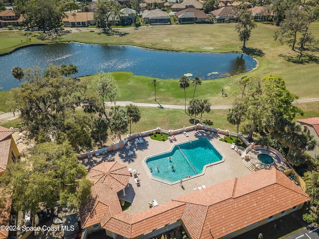 bird's eye view featuring a water view