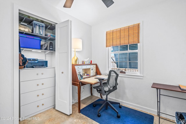 home office featuring ceiling fan