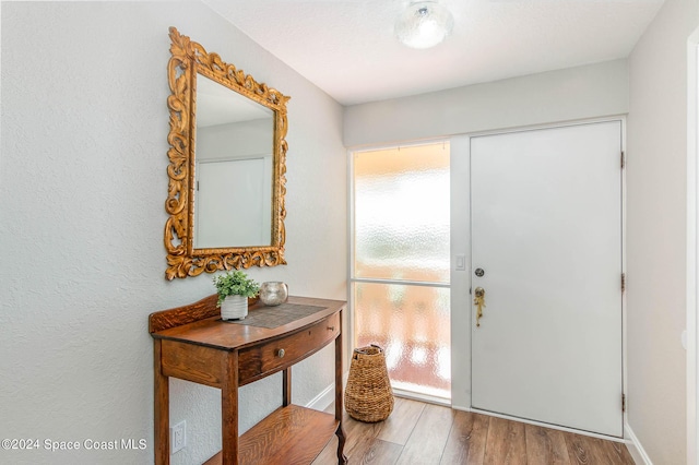doorway with wood finished floors