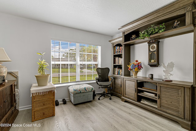 sitting room featuring light hardwood / wood-style flooring and a textured ceiling